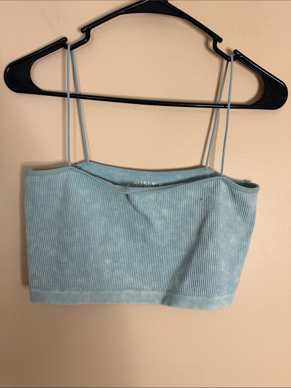 Aeropostale Baby Blue Ribbed Cropped Cami with Spaghetti Straps